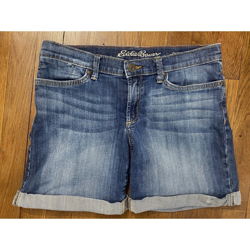 Eddie‎ Bauer Boyfriend Denim Shorts Size 2 Stretch Comfy Casual Granola Hiking